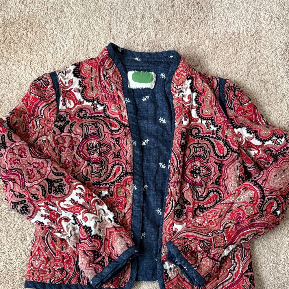Anthropologie Red and Pink Paisley Blazer